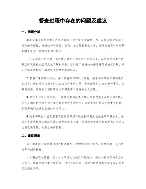 督查过程中存在的问题及建议