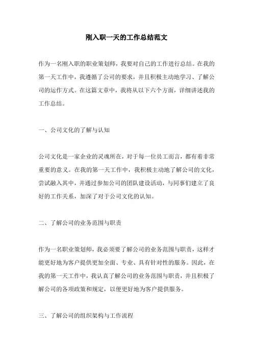 刚入职一天的工作总结范文