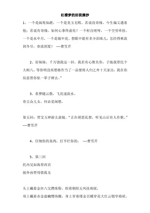 红楼梦的好段摘抄