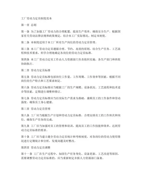 工厂劳动力定员制度范本