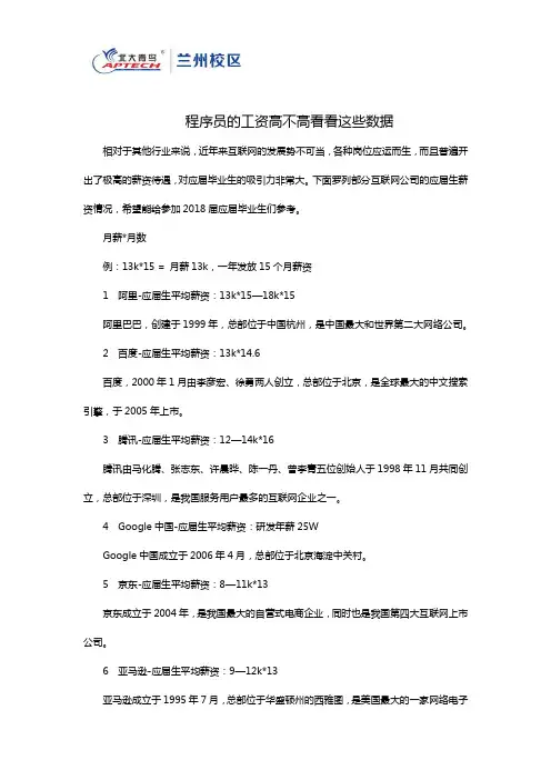 2017年互联网公司应届生薪资盘点