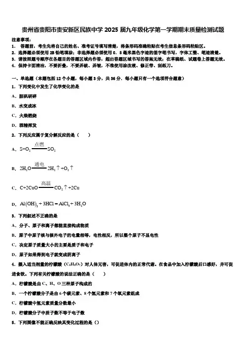 贵州省贵阳市贵安新区民族中学2025届九年级化学第一学期期末质量检测试题含解析
