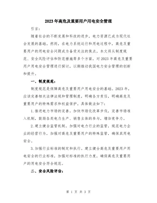 2023年高危及重要用户用电安全管理