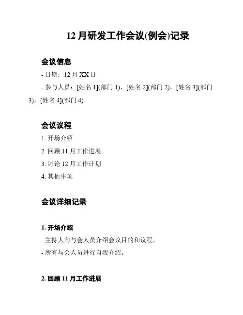 12月研发工作会议(例会)记录