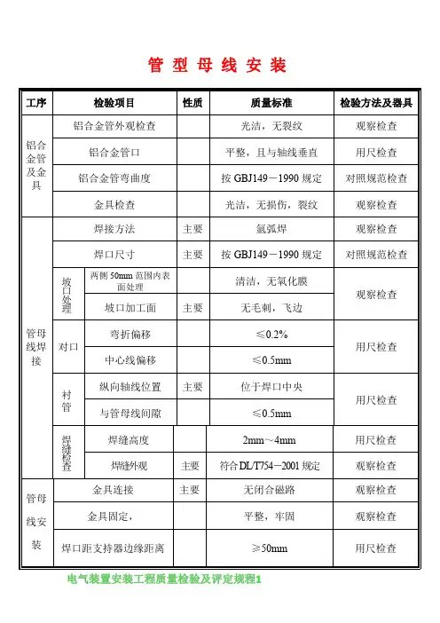 管型母线安装检验质量标准及方法