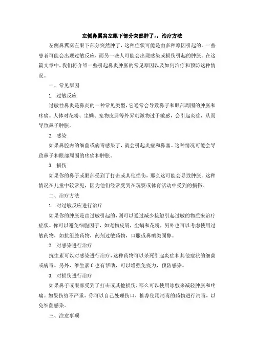 左侧鼻翼窝左眼下部分突然肿了,,治疗方法