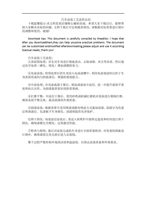 汽车涂装工艺流程总结