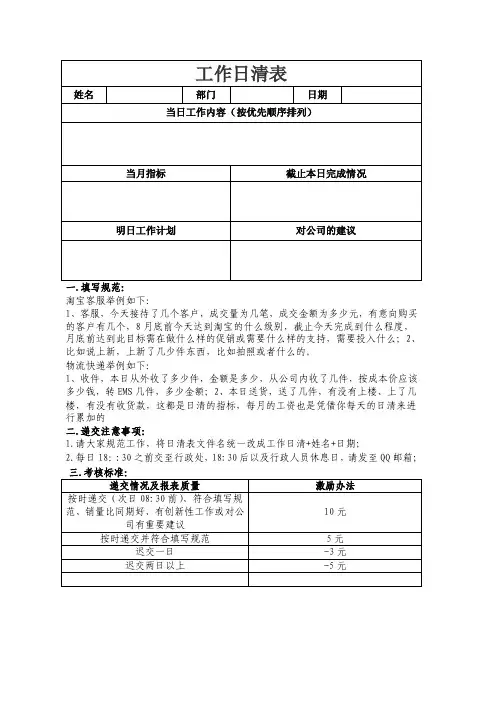 工作日清表填写规范及考核标准