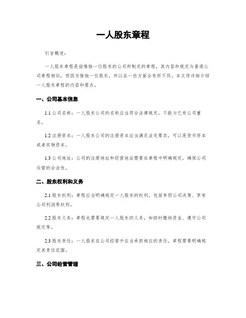 一人股东章程