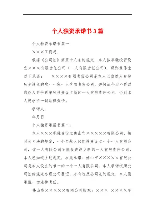 个人独资承诺书3篇