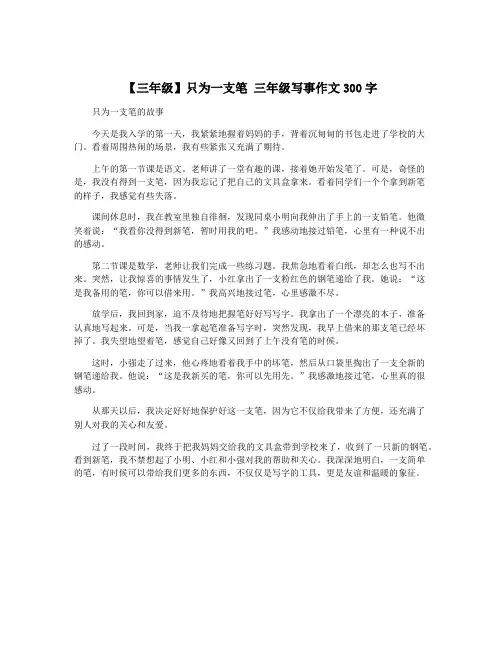 【三年级】只为一支笔 三年级写事作文300字