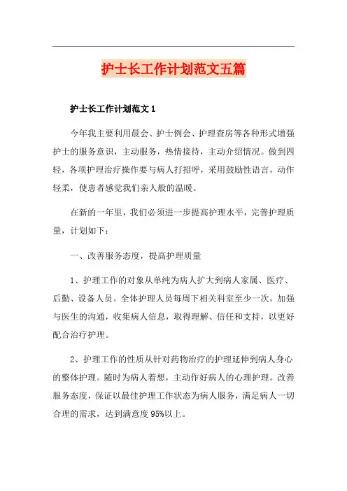 护士长工作计划范文五篇