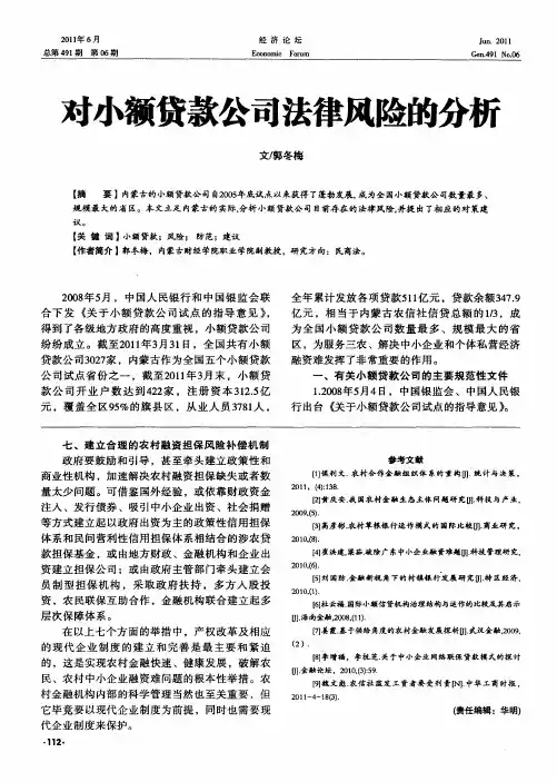 对小额贷款公司法律风险的分析