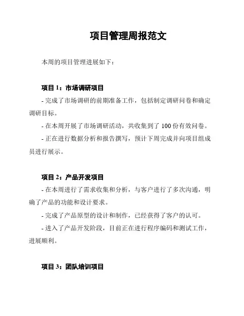 项目管理周报范文