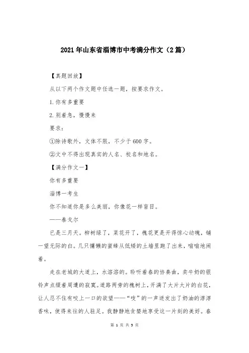 2021年山东省淄博市中考满分作文（2篇）