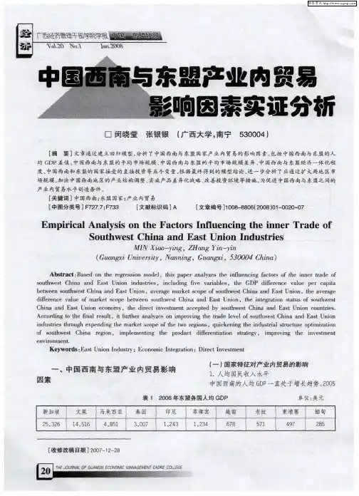 中国西南与东盟产业内贸易影响因素实证分析