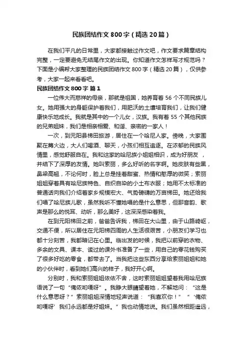 民族团结作文800字（精选20篇）