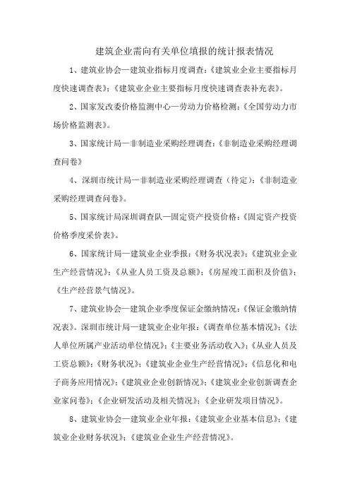 建筑企业需向有关单位填报的统计报表情况