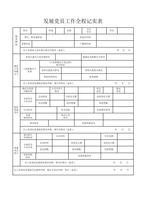 发展党员工作全程记实表(模板)