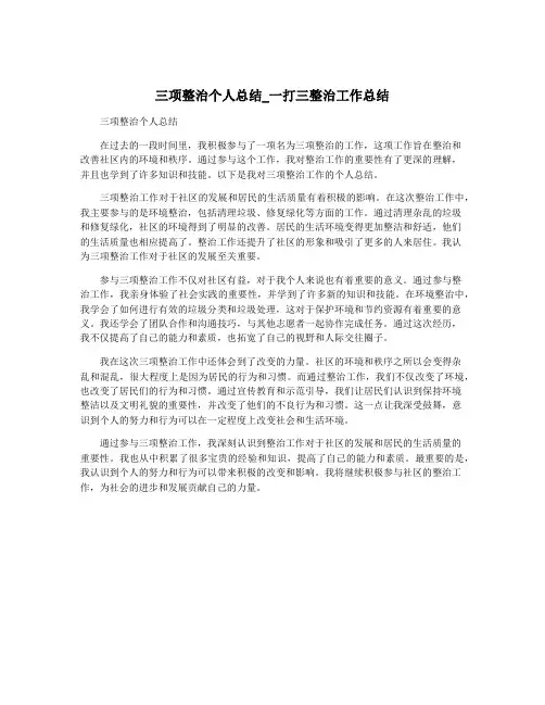三项整治个人总结_一打三整治工作总结
