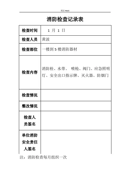 消防每月检查记录表word范本精选