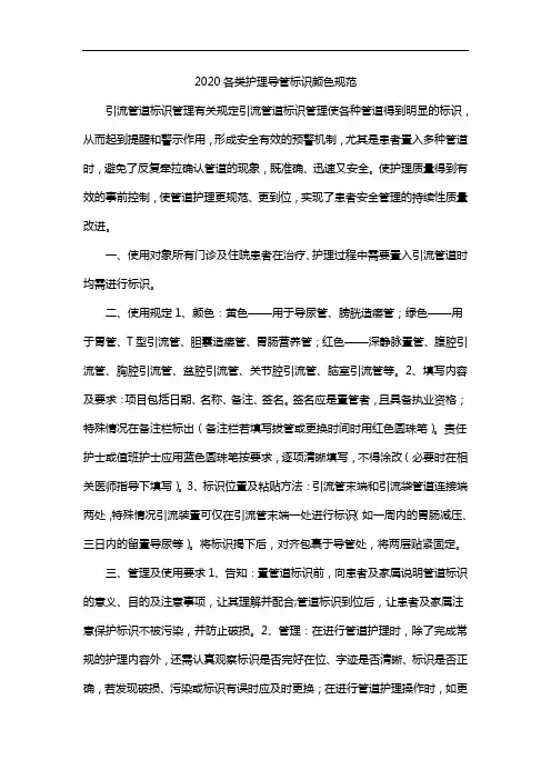 2020各类护理导管标识颜色规范