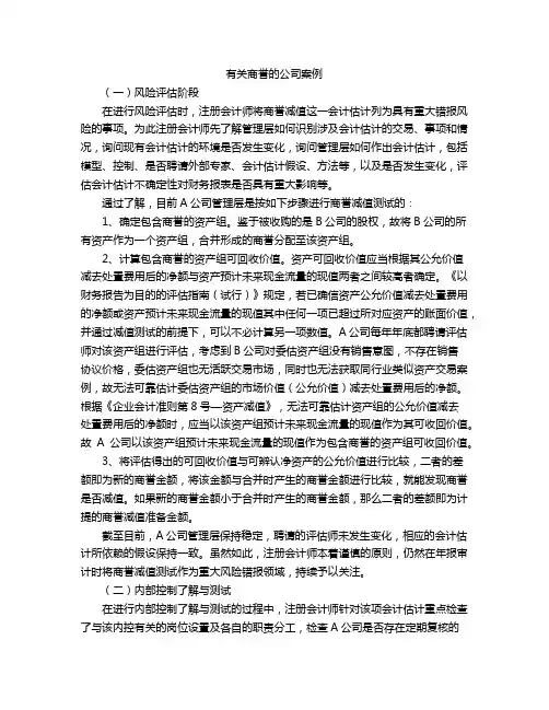 有关商誉的公司案例