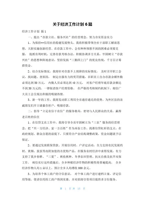关于经济工作计划6篇