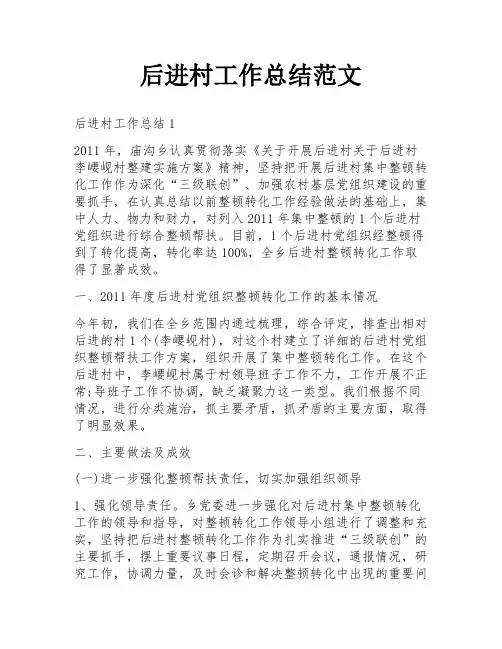 后进村工作总结范文