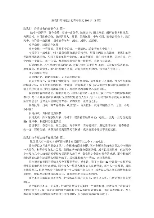 致我们即将逝去的青春作文800字(6篇)