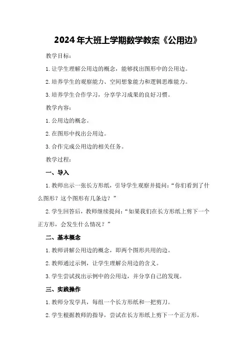 2024年大班上学期数学教案《公用边》