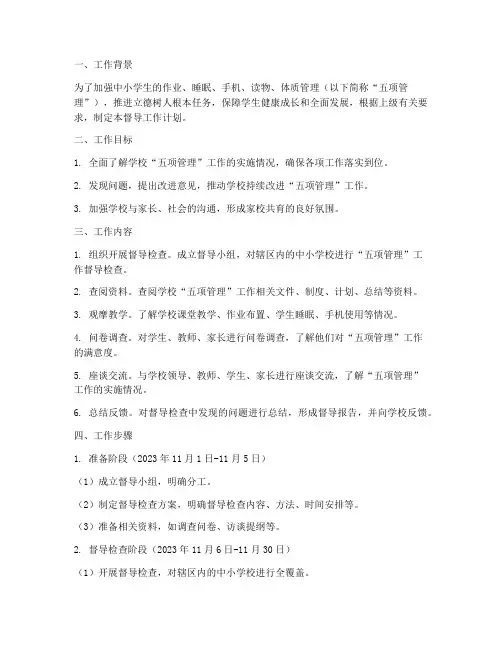 五项管理督导工作计划