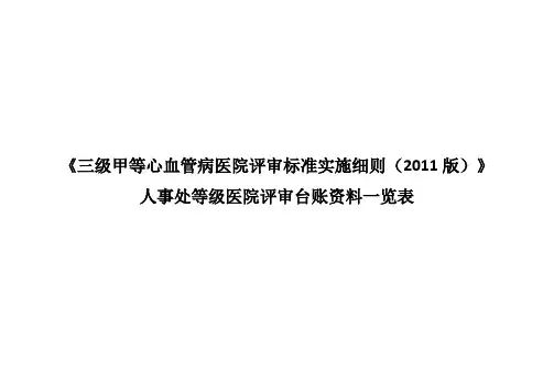 《三级心血管病医院评审标准(2011版)》人事处等级医院评建台账资料一览表