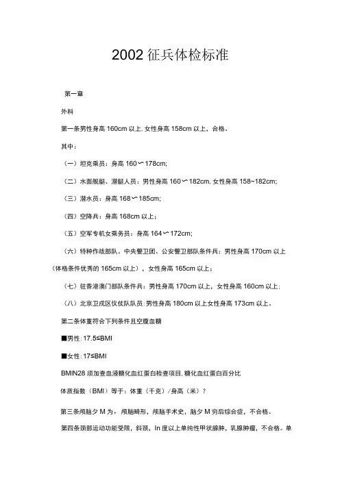 2022征兵体检标准