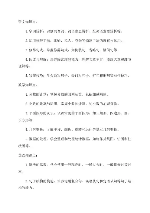 五年级升六年级必看知识点