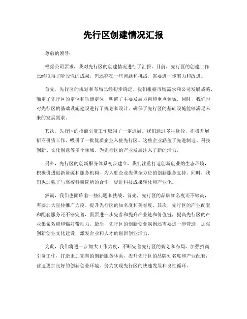先行区创建情况汇报
