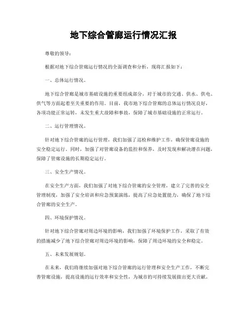 地下综合管廊运行情况汇报