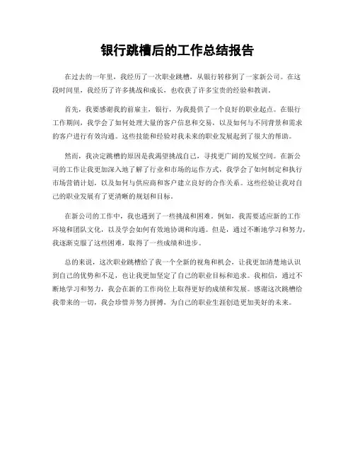 银行跳槽后的工作总结报告