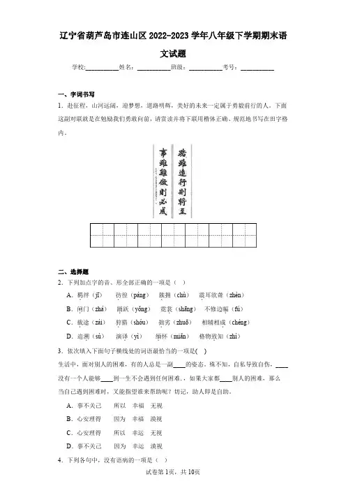 辽宁省葫芦岛市连山区2022-2023学年八年级下学期期末语文试题(含答案)