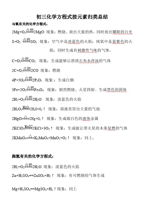 初三化学方程式全