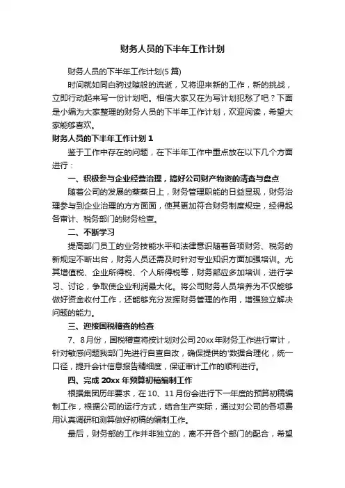 财务人员的下半年工作计划