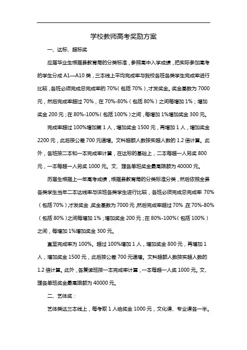 学校教师高考奖励方案
