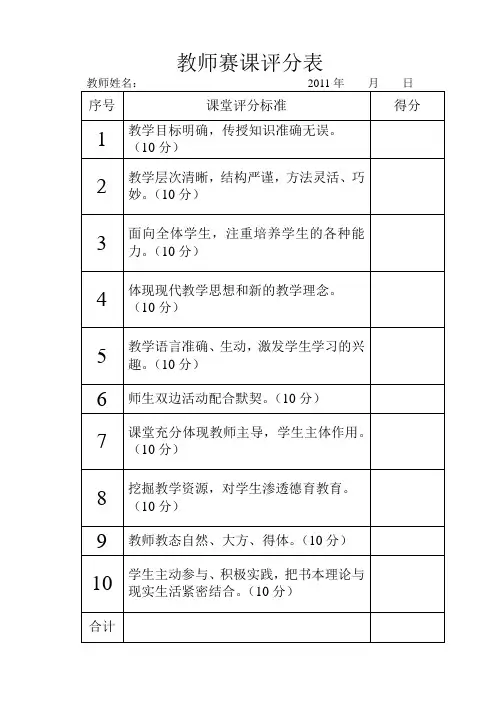 教师赛课评分表
