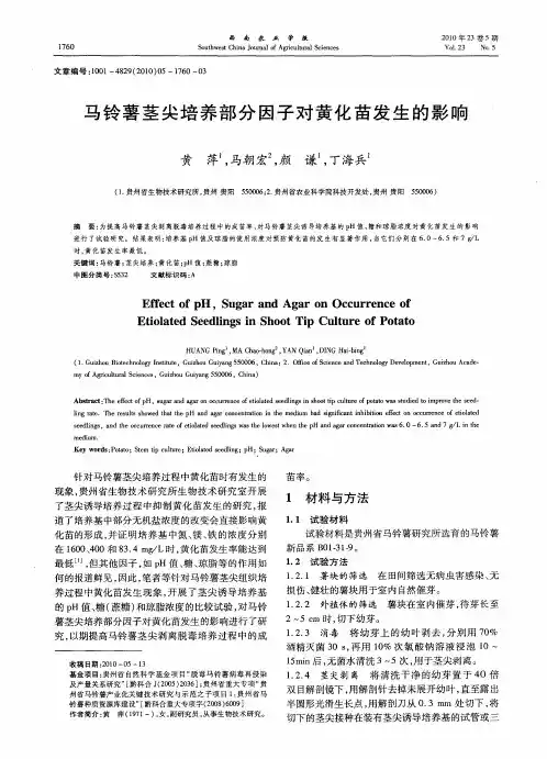 马铃薯茎尖培养部分因子对黄化苗发生的影响