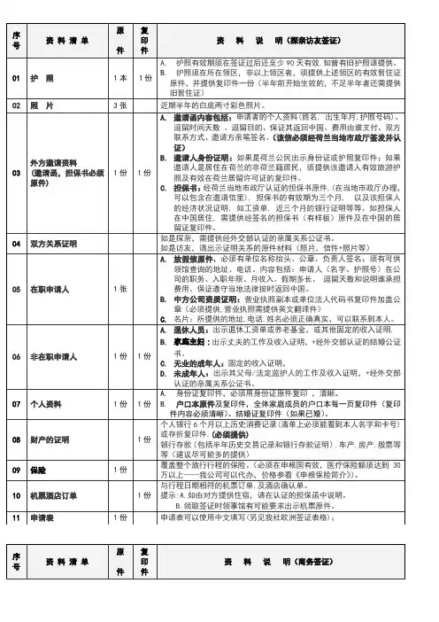 荷兰签证须知及样版