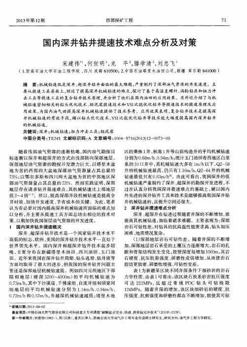 国内深井钻井提速技术难点分析及对策