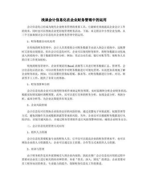 浅谈会计信息化在企业财务管理中的运用
