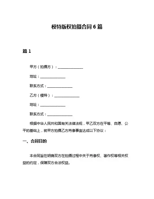 模特版权拍摄合同6篇