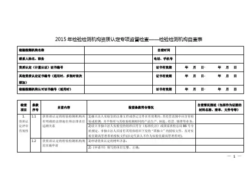 检验检测机构资质认定专项监督检查——检验检测机构自查表