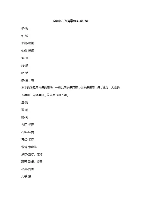 湖北咸宁方言常用语300句
